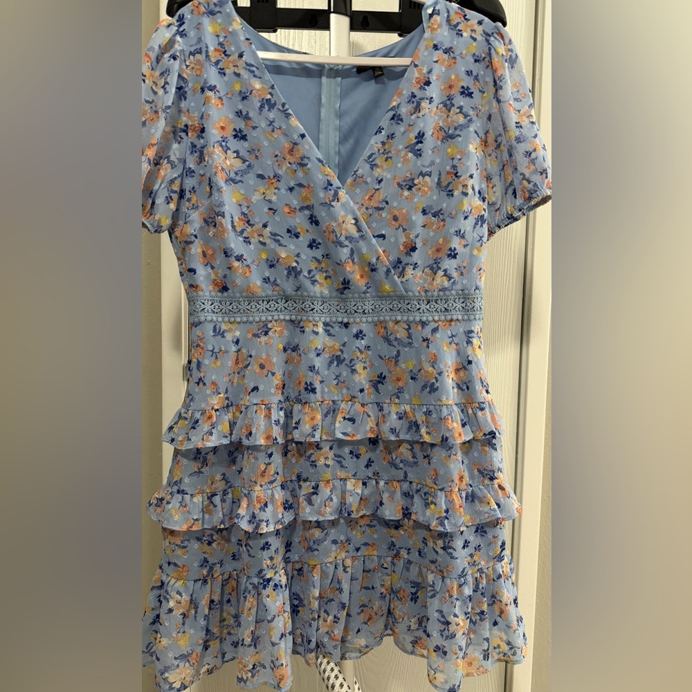 Floral Blue Ruffle Top/Short Dress